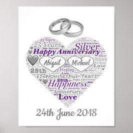 Impresión personalizada 25ª Boda plateado de arte 