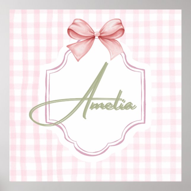 Impresión personalizada Amelia Pink Bow & Gingham (Frente)