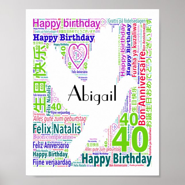 Impresión personalizada de 40 años de Word Art (Frente)