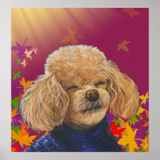 Impresión Poster Apricot Poodle & Fall Leaves