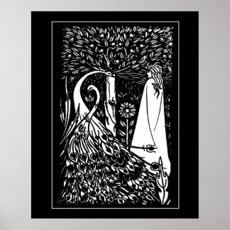 Impresión Poster Beardsley Lady & Peacocks