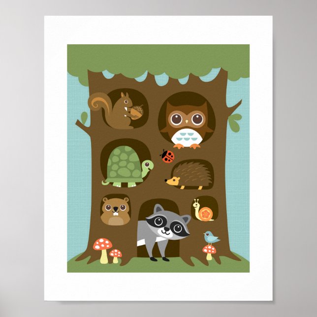 Impresión Poster de animales de Woodland retro (Frente)