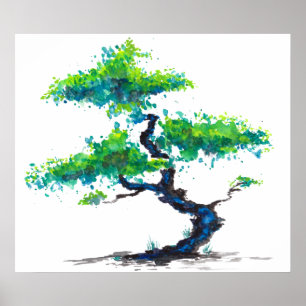 Impresión Poster de colores azul Bonsai