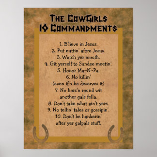 Impresión POSTER de Cowgirls 10 mandamientos