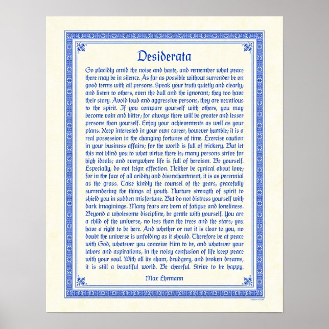 Impresión poster Desiderata, diseño medieval, 16x2 (Frente)