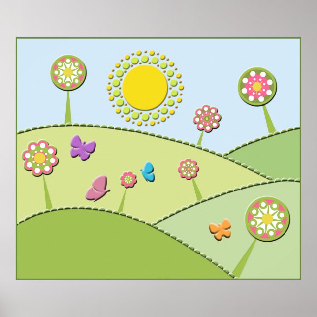Impresión poster: Flores en la ladera de la colina (Frente)
