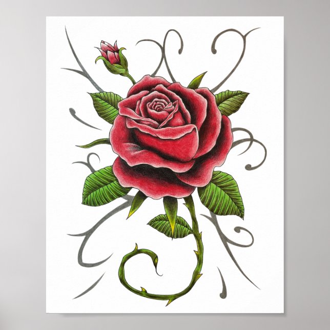 Impresión Poster "Tattoo Style Red Rose" (Frente)