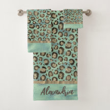 Impresión Purpurinoso de leopardo sobre verde bril