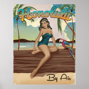 Impresión retra del viaje del vintage de Honolulu