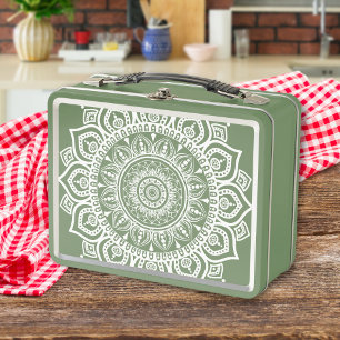 Impresión Retro De Arte De Mandala Verde Y Blanco