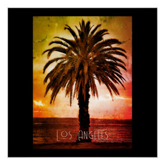 Impresión retro poster Los Angeles sunset & palmer