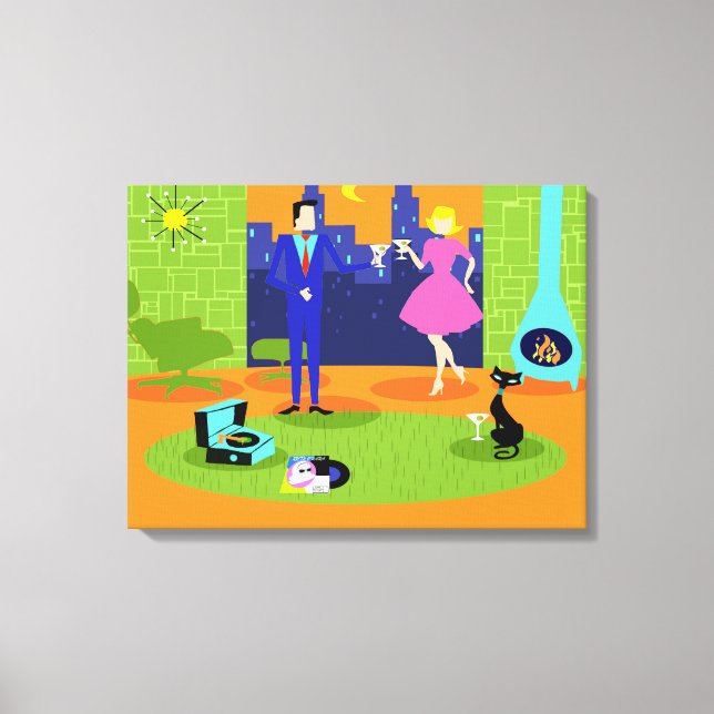 Impresión retro romántica en pareja de lienzo (Anverso)