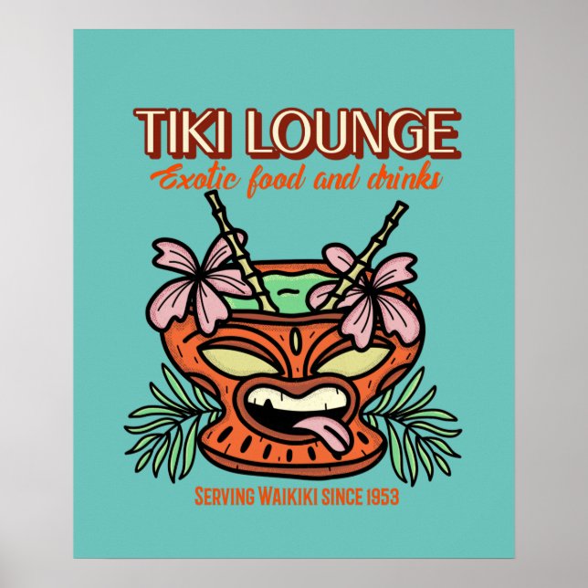 Impresión retro Waikiki Tiki Lounge en Brown (Frente)