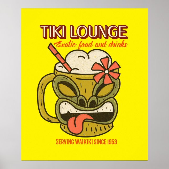 Impresión retro Waikiki Tiki Lounge en Brown (Frente)