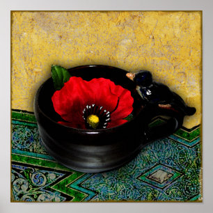 Impresión roja del café de la amapola