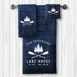 Impresión Rustic Lake House Boat Oars Trees Blue W