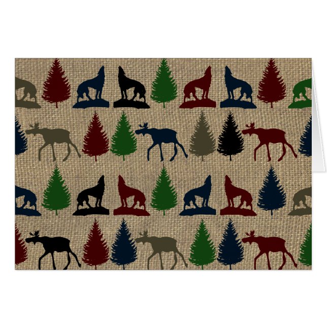 Impresión Rústica en Burlap de Moose Wolf Pine Tre (Anverso (Horizontal))