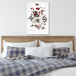 Impresión técnica explodida de motocicleta vintage