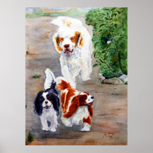 impresión - viajeros - perro de aguas de Clumber y