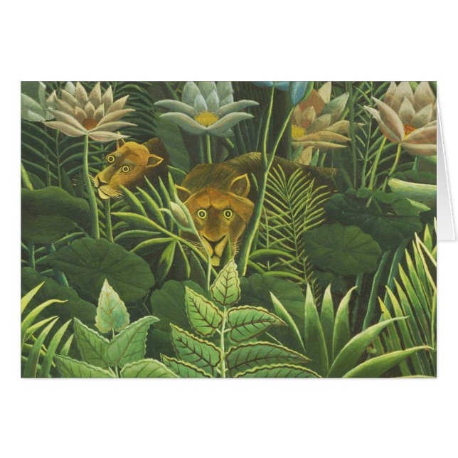 Impresión vintage de león en jungla tropical de He (Anverso (Horizontal))