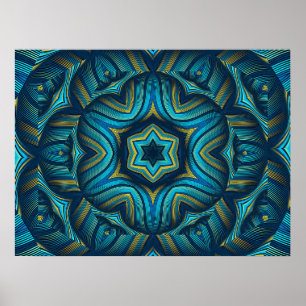 Impresionante arte de mandala abstracto azul y ama