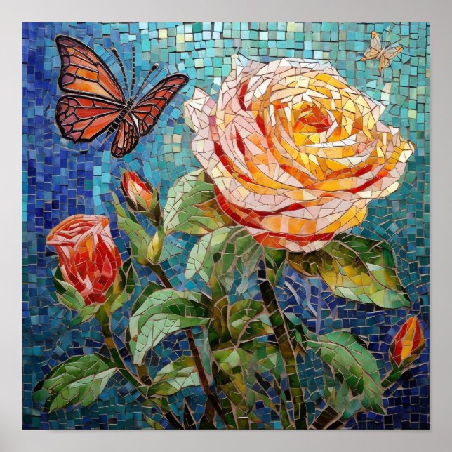 Impresionante flor de Rosa de arte mosaico (Frente)