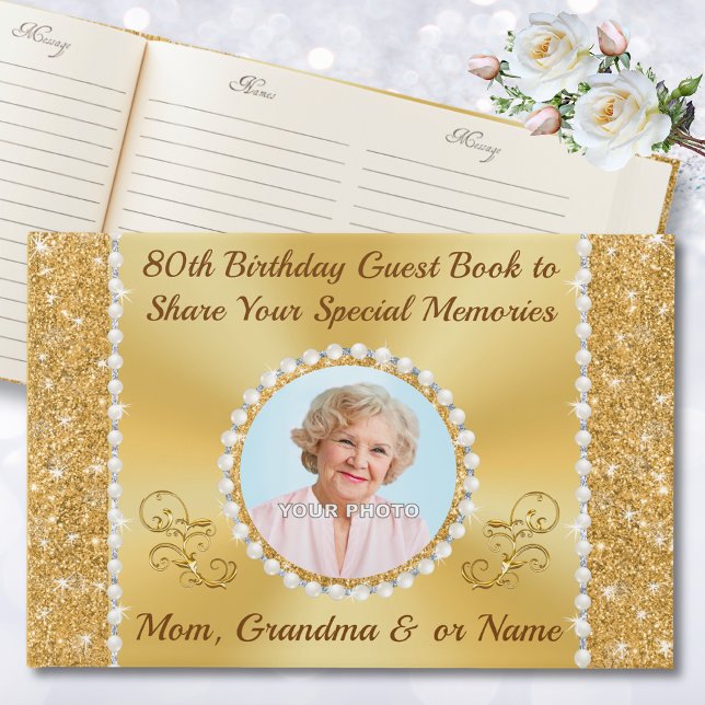 Impresionante foto, 80º libro de invitados de cump (Guest book for 80th birthday party. 80th birthday memory book ideas. 80th birthday party ideas. Mom.)