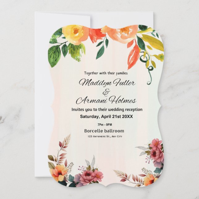 Impresionante invitación a casar acuarela floral (Anverso)