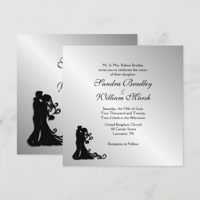 Impresionante invitación a la boda de plata (Anverso / Reverso)