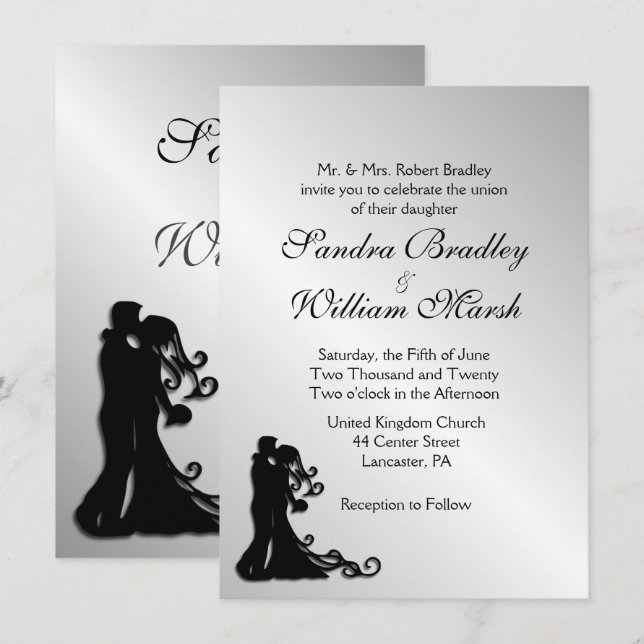 Impresionante invitación a la boda de plata (Anverso / Reverso)