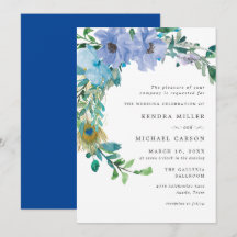 Impresionante invitación a la boda floral azul de 