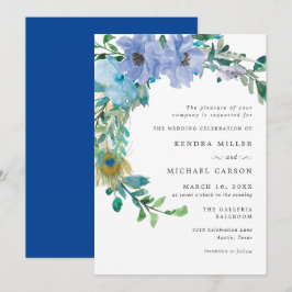 Impresionante invitación a la boda floral azul de