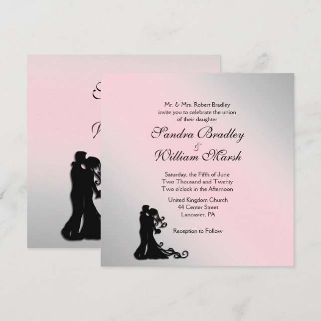 Impresionante invitación a la boda gris y rosa (Anverso / Reverso)
