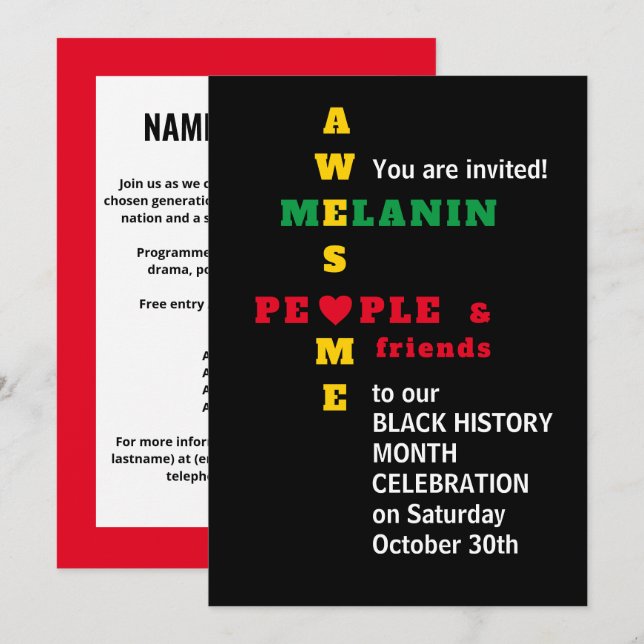 Impresionante invitación al mes de la historia neg (Anverso / Reverso)