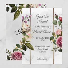 Impresionante invitación de boda, floral rosa/blan