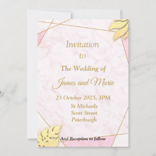 Impresionante invitación de boda, mármol rosa