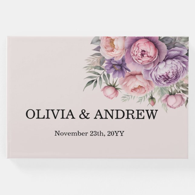 Impresionante libro de invitados con temas florale (Anverso)