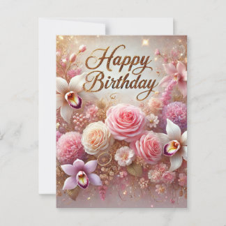 Impresionante postal de cumpleaños floral rosa