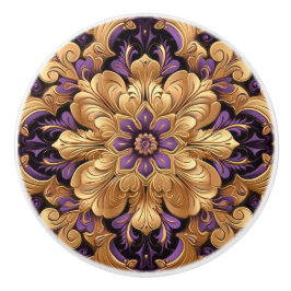 Impresionante púrpura y dorado pomo de cerámica fl