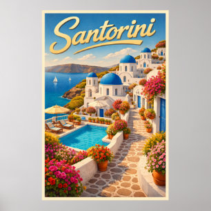 Impresionante Santorini - Póster de viaje vintage