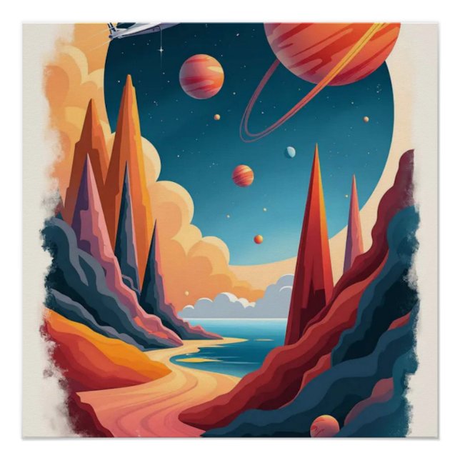 Impresionante tema de Poster espacial con paisaje (Anverso)