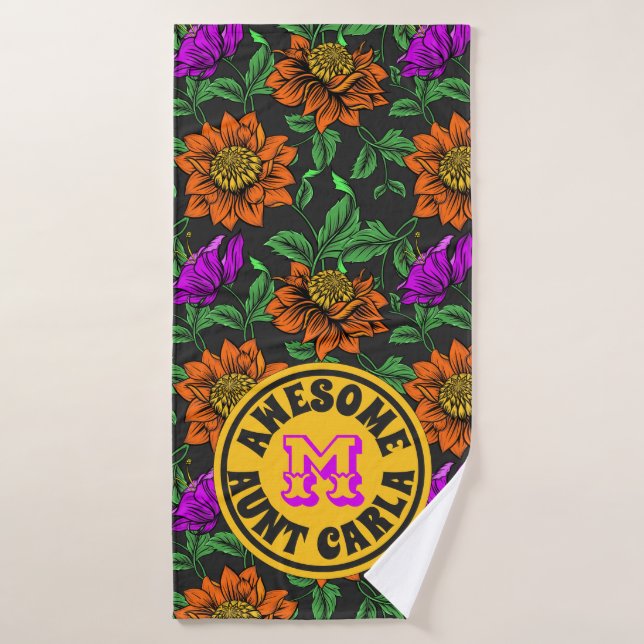 Impresionante tía su nombre Floral Monograma Botán (Toalla de baño)