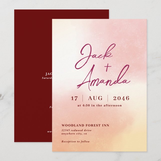 Impresionantes invitaciones a bodas acuarelas romá (Anverso / Reverso)