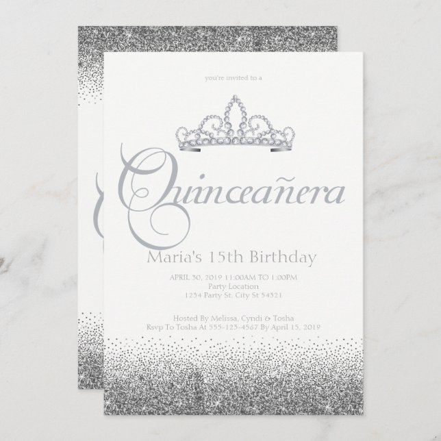 Impresionantes invitaciones de quinceañera platead (Anverso / Reverso)