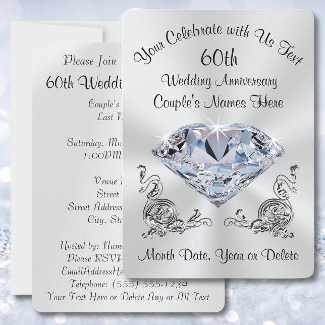 Impresionantes invitaciones personalizadas para el (60th wedding anniversary invitation cards or 60th wedding anniversary invitations templates. Diamond)