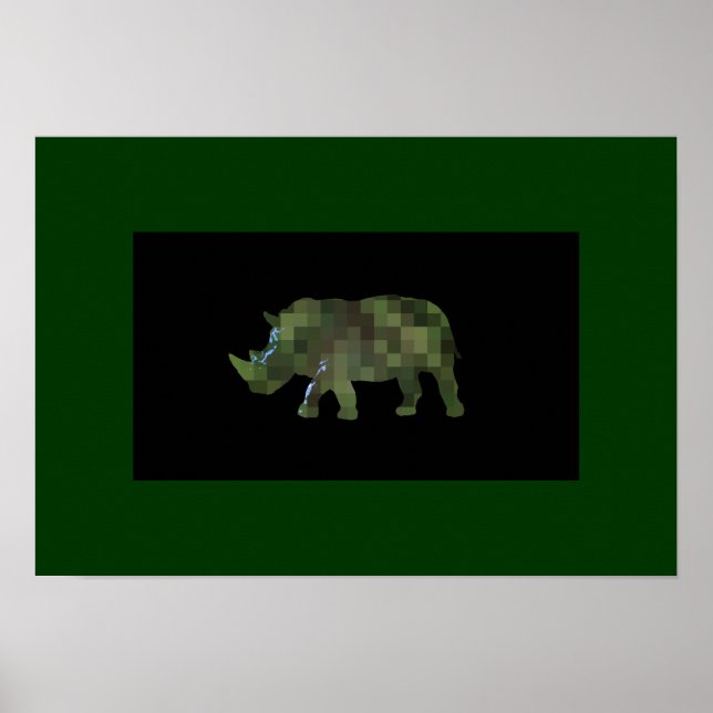 impresiones artísticas de silueta verde rhinocero (Frente)