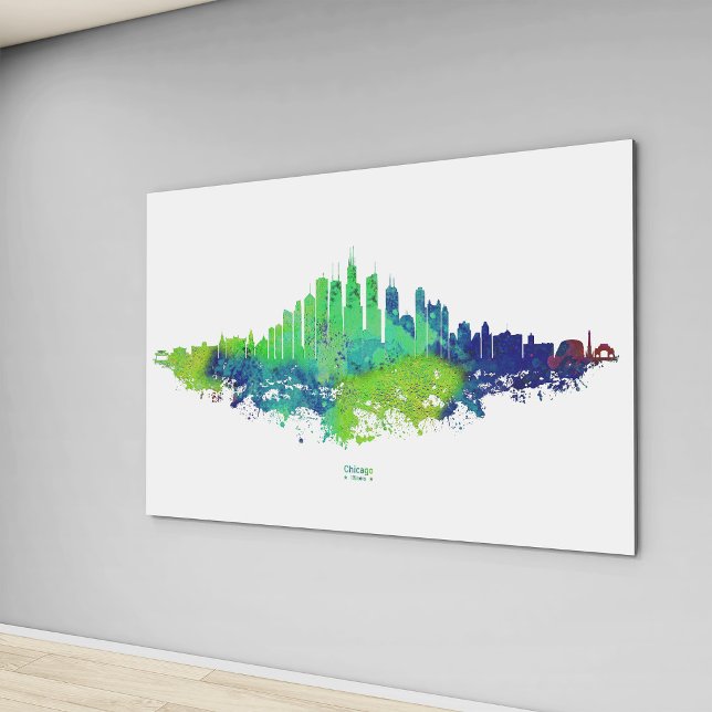 Impresiones de Arte de Acuarela del Horizonte de C (Chicago Skyline Watercolor Blue & Lime Art Prints. Canvas Print)