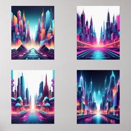 Impresiones de arte de Neon Cityscape Futurista