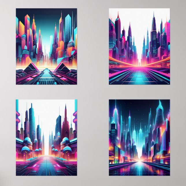 Impresiones de arte de Neon Cityscape Futurista (Anverso)