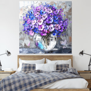 Impresiones de arte floral de color azul morado y